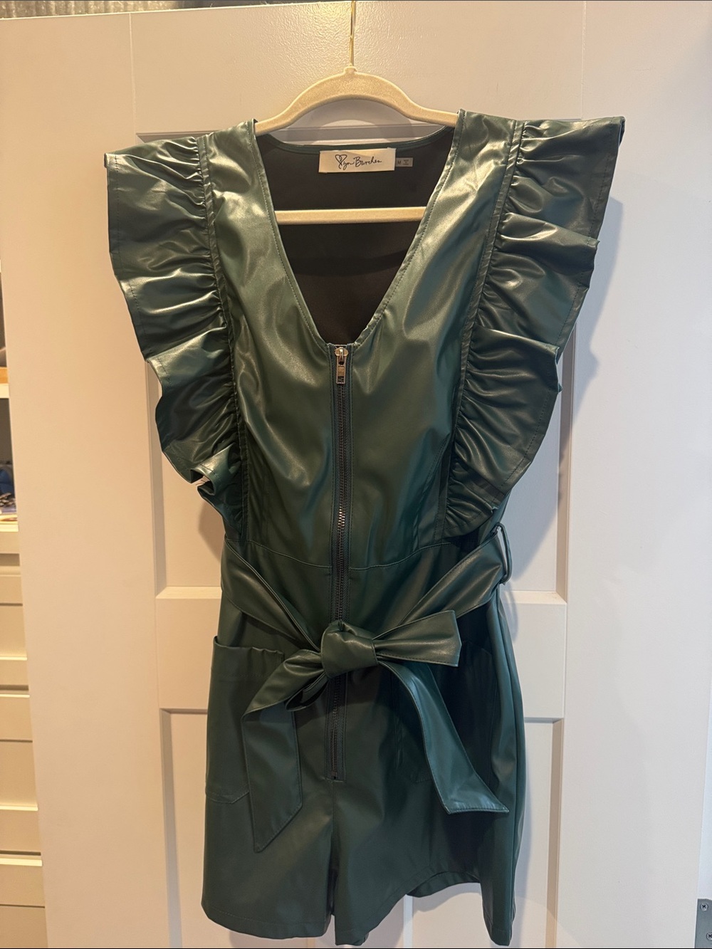 Hunter Green Faux Leather Ruffle Romper